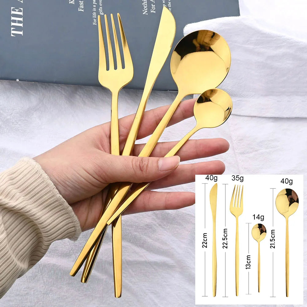 24Pcs Black Handle Golden Cutlery Set Stainless