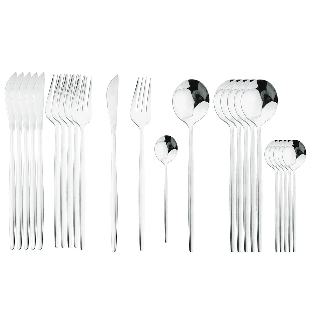 24Pcs Black Handle Golden Cutlery Set Stainless