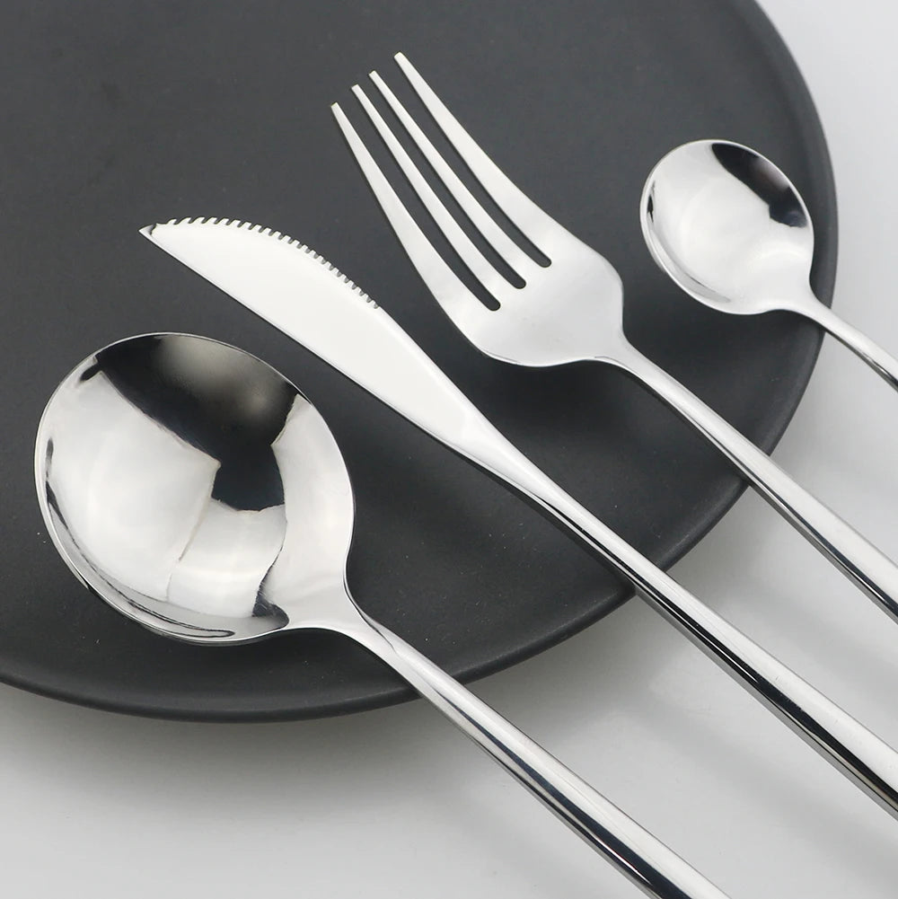 24Pcs Black Handle Golden Cutlery Set Stainless