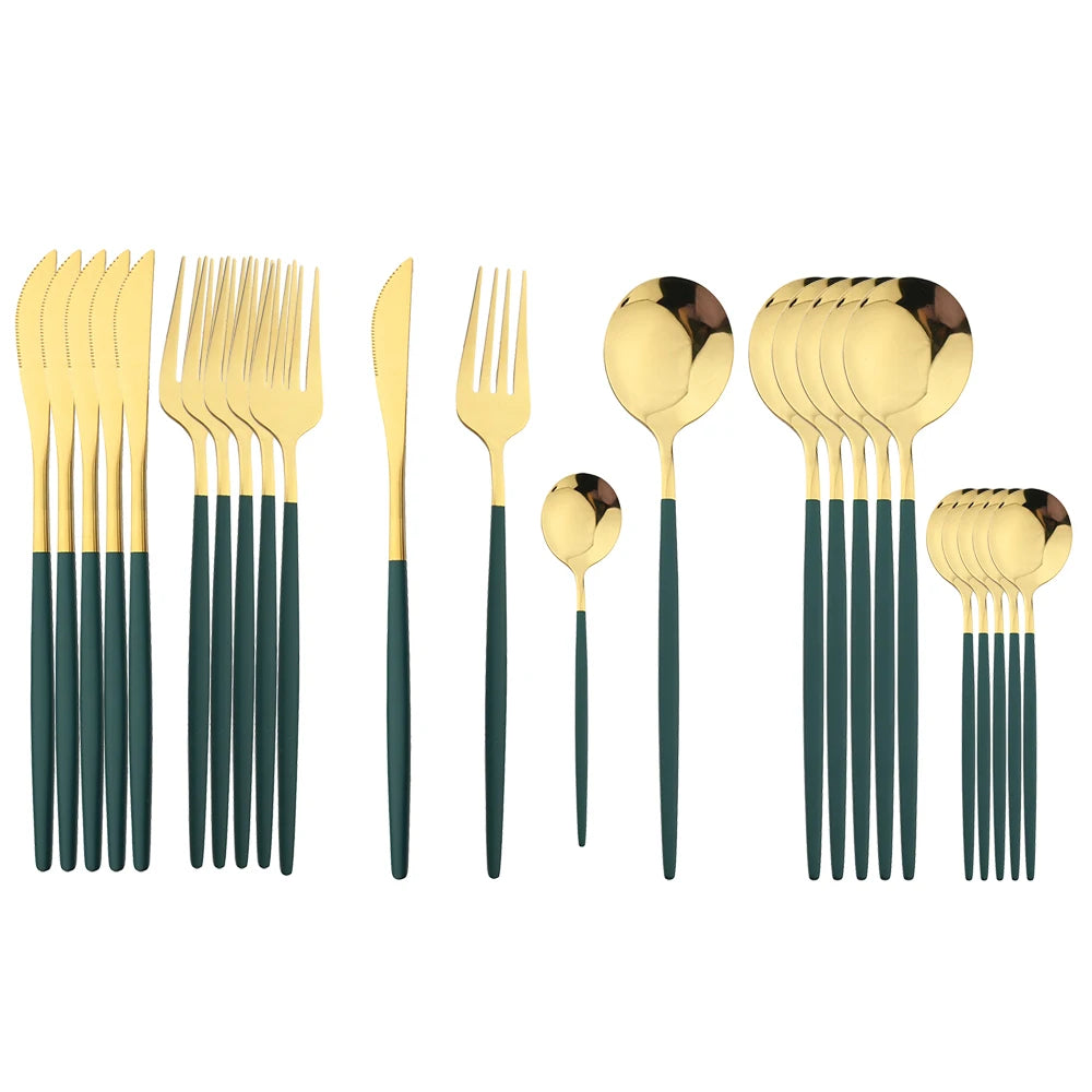 24Pcs Black Handle Golden Cutlery Set Stainless