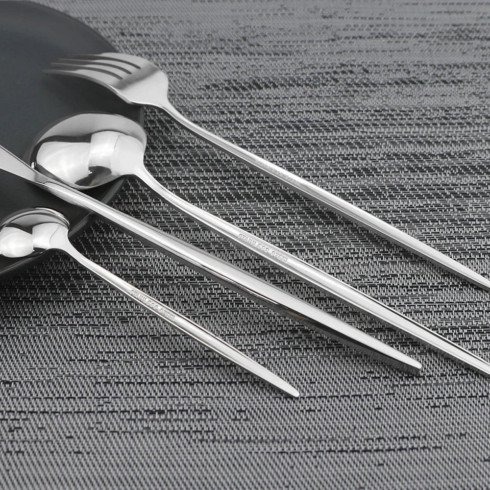 24Pcs Black Handle Golden Cutlery Set Stainless
